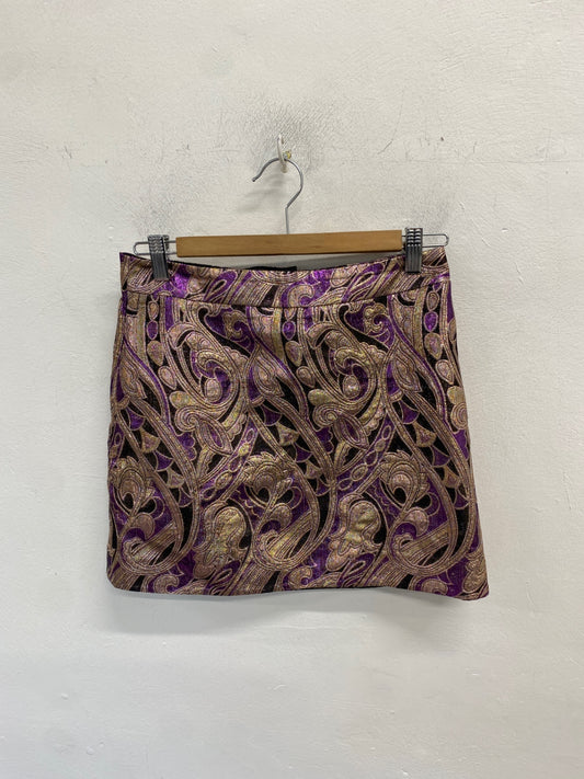 Gorgeous H&M Skirt UK 8 Purple and Gold pattern mini RG020