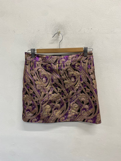 Gorgeous H&M Skirt UK 8 Purple and Gold pattern mini RG020