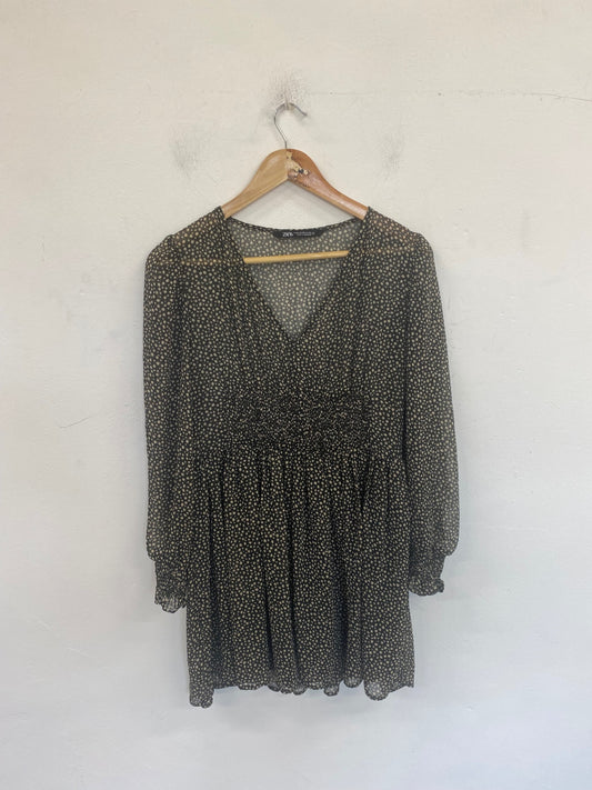 Fabulous Zara Semi Sheer Dress XS Black and Beige Polkadot RG020