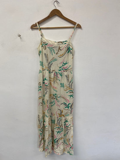 Boho Chic Marks & Spencers Midi Dress UK 8 Cream Multicolour Botanical Print RG020