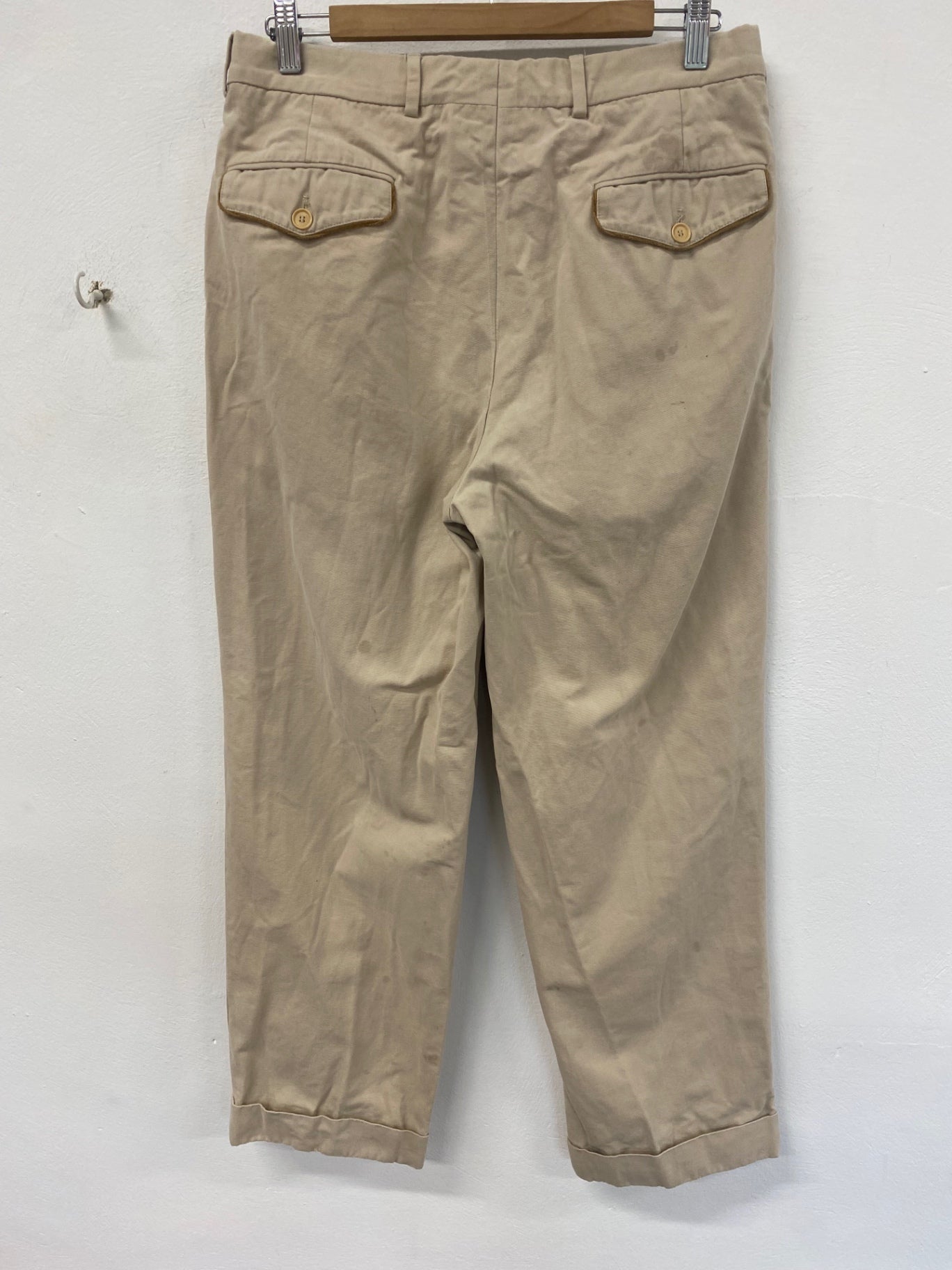 Classic Cifonelli chinos turn up leather trim 32”R Beige LC