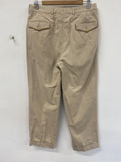 Classic Cifonelli chinos turn up leather trim 32”R Beige LC