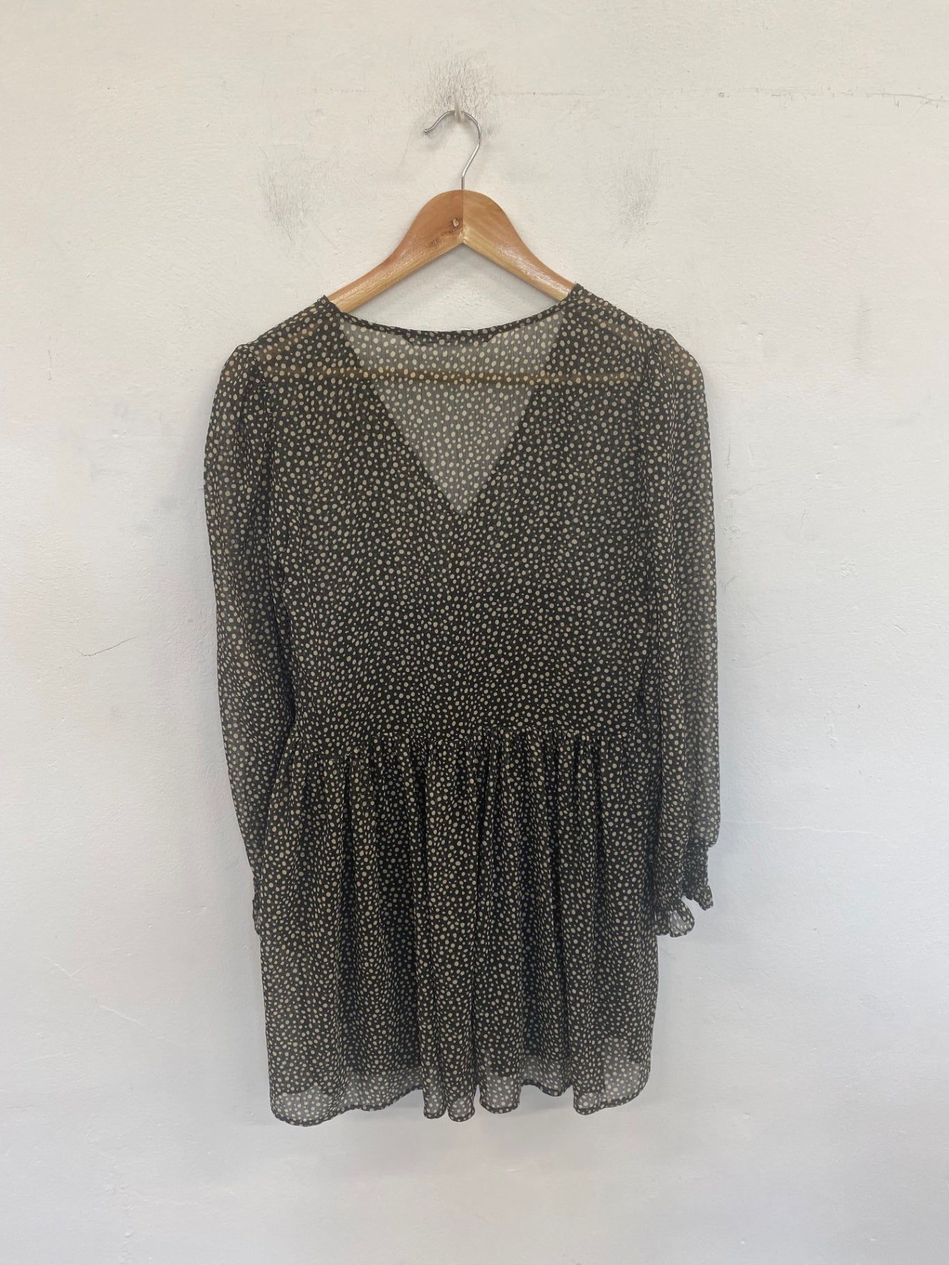 Fabulous Zara Semi Sheer Dress XS Black and Beige Polkadot RG020