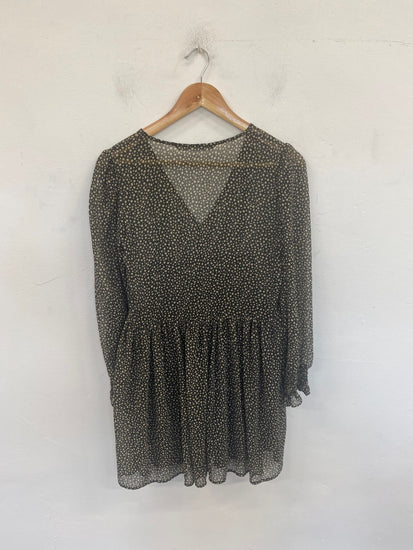 Fabulous Zara Semi Sheer Dress XS Black and Beige Polkadot RG020