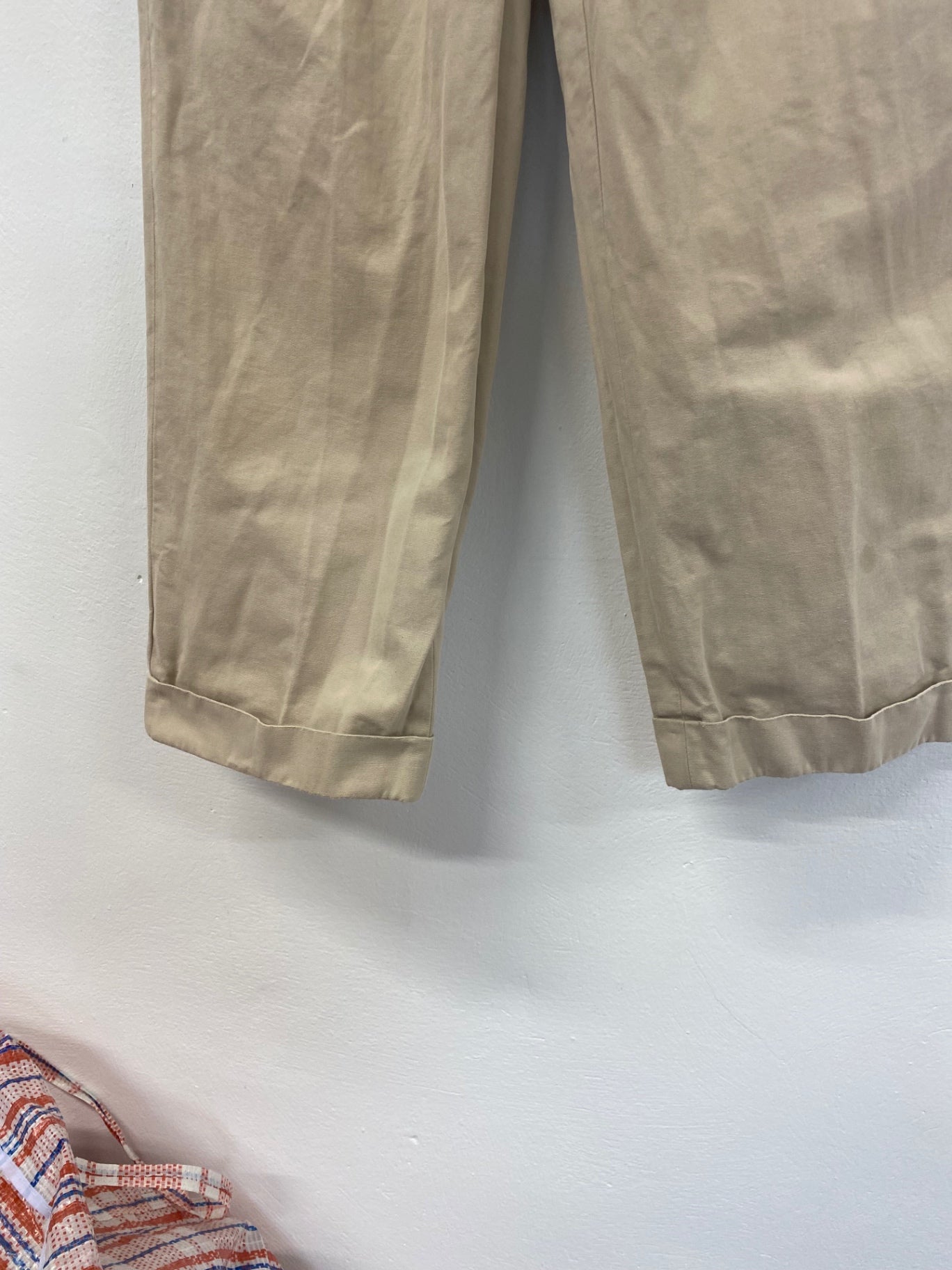 Classic Cifonelli chinos turn up leather trim 32”R Beige LC