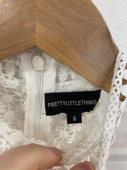 Fabulous Pretty Little Thing Halterneck Mini Dress Uk 6 White Broderie RG020