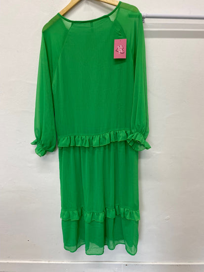 Gorgeous Golden Days Paris Midi Dress XL Emerald Green Romantic floaty KM001