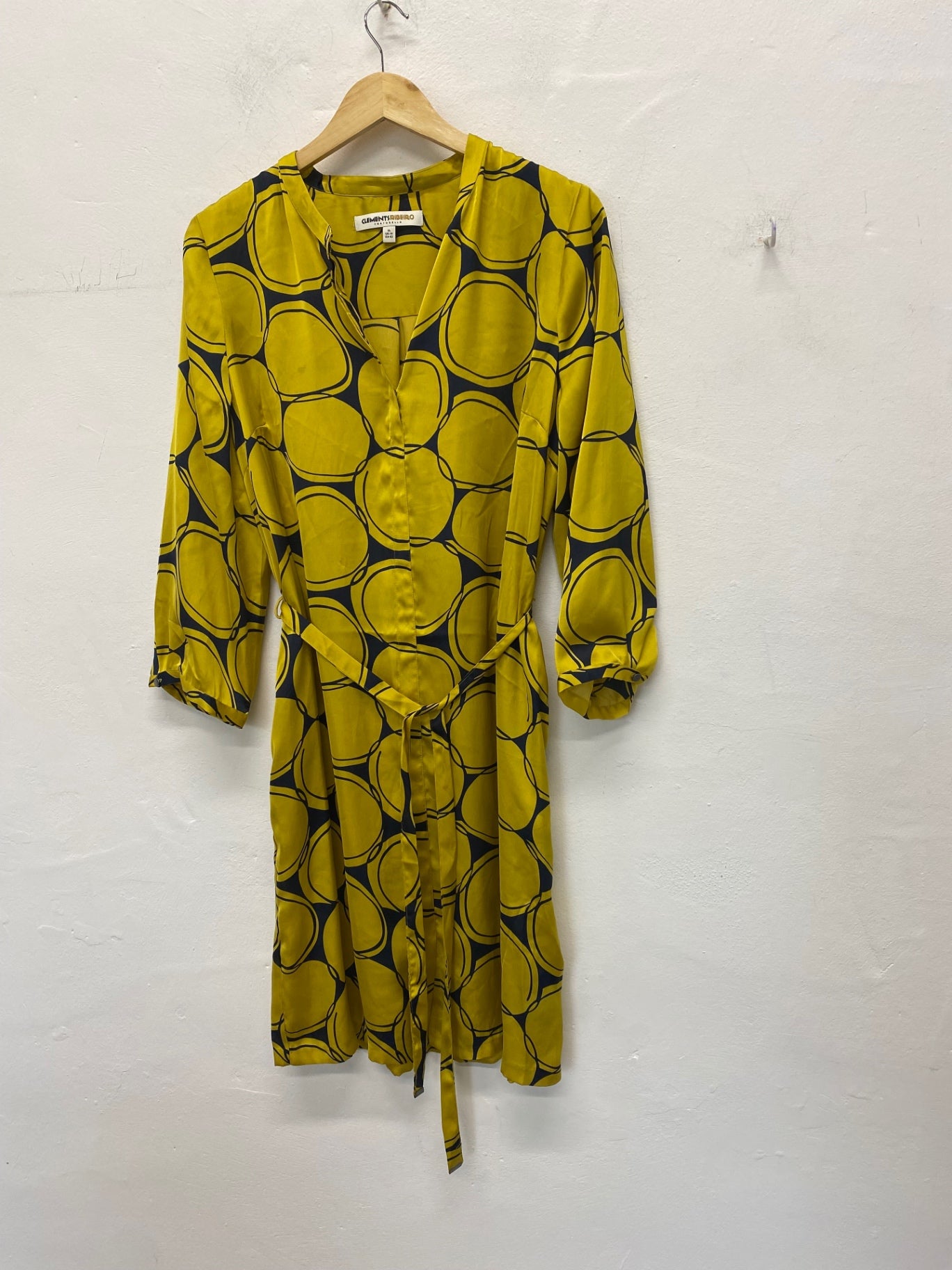 Gorgeous Clements Ribeiro Shirt Dress uk16 Yellow & Navy Swirls
