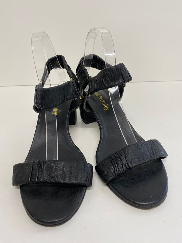 Gorgeous Russell & Bromley Sandals UK 8 Black Leather mid block heels DF001