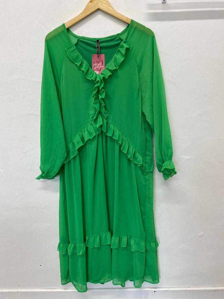Gorgeous Golden Days Paris Midi Dress XL Emerald Green Romantic floaty KM001