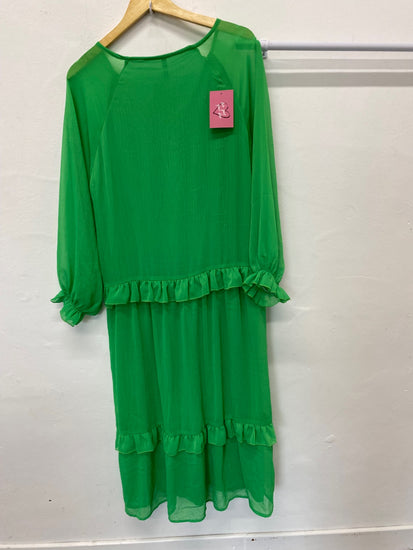 Gorgeous Golden Days Paris Midi Dress XL Emerald Green Romantic floaty KM001
