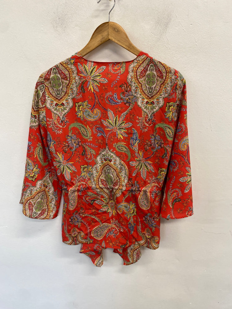 Gorgeous ZARA Blouse L Red with multicolor paisley print summer festival DF001