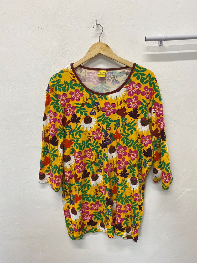 Gorgeous DUNs Tunic top UKXL Yellow floral pattern Cotton KM001