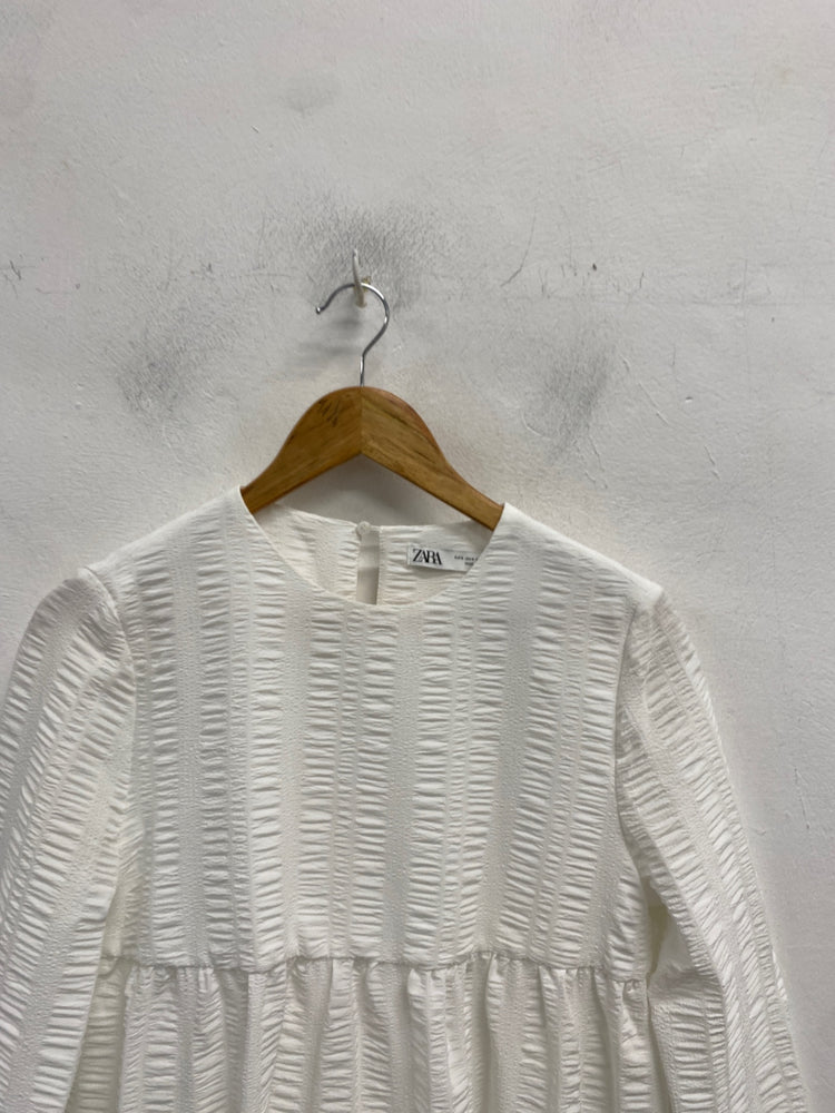 Gorgeous Zara Dress S White textured tiered summer CP002