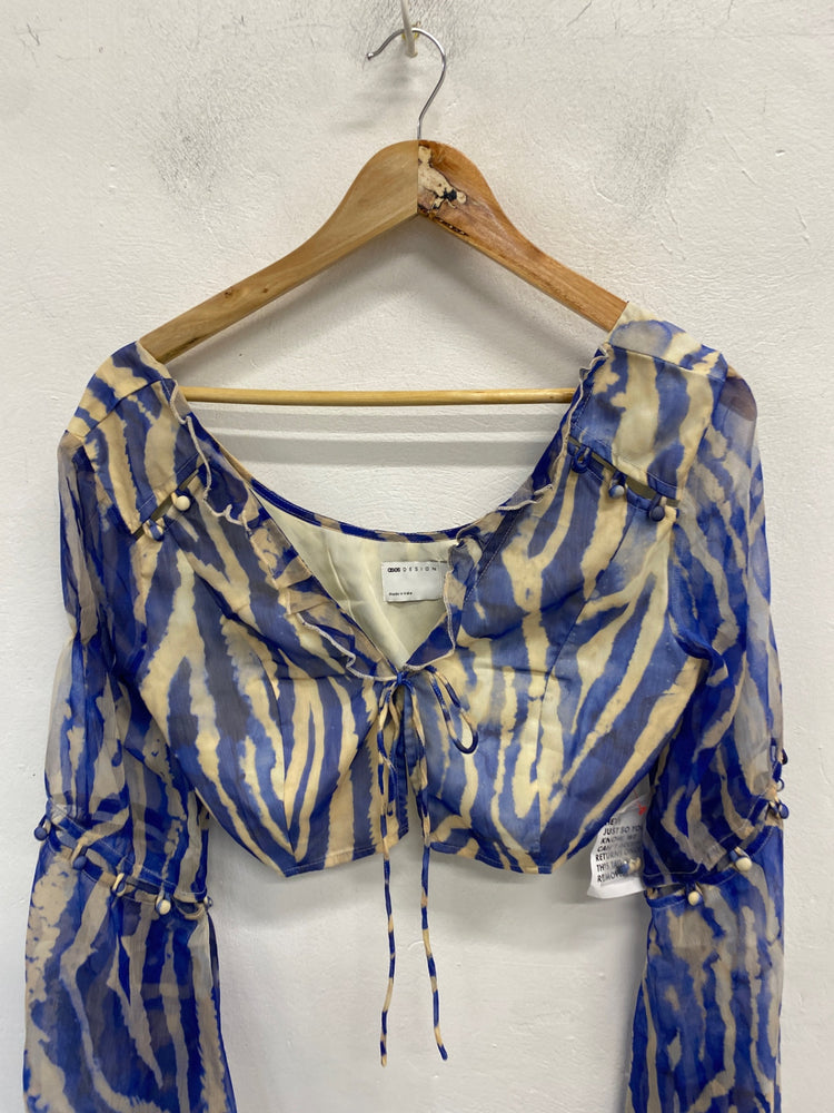Gorgeous asos design Blouse UK 10 Blue and beige zebra festival Ibiza CP002