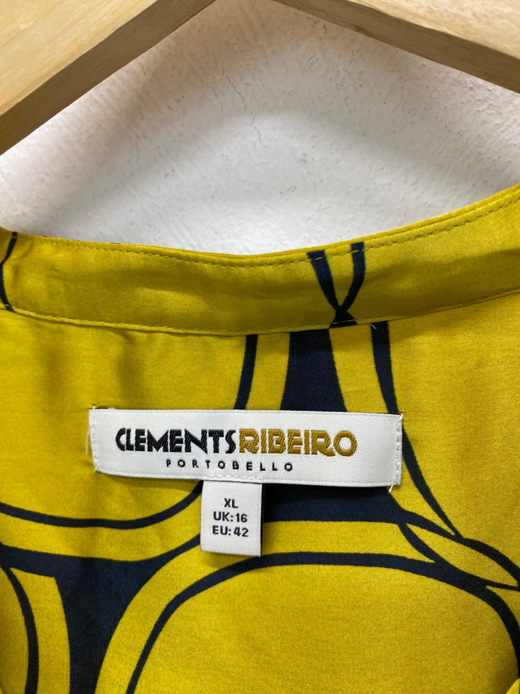 Gorgeous Clements Ribeiro Shirt Dress uk16 Yellow & Navy Swirls