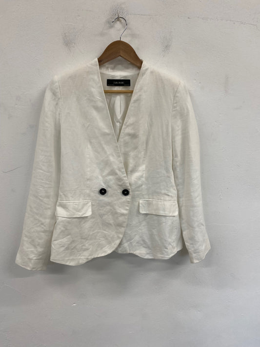 Gorgeous Zara Basic Blazer UK S Ivory Linen summer classic CP002