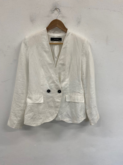 Gorgeous Zara Basic Blazer UK S Ivory Linen summer classic CP002