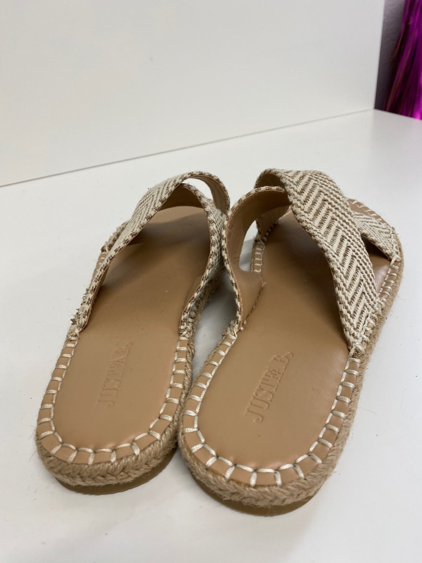 Gorgeous JustFab Sandals Uk7 Beige hessian & ivory MS008