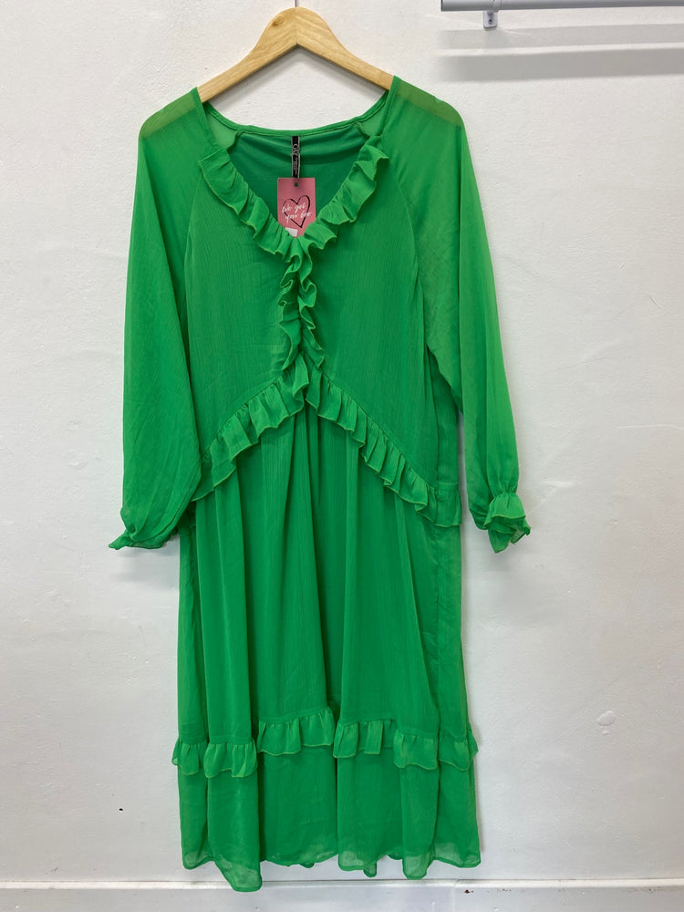 Gorgeous Golden Days Paris Midi Dress XL Emerald Green Romantic floaty KM001