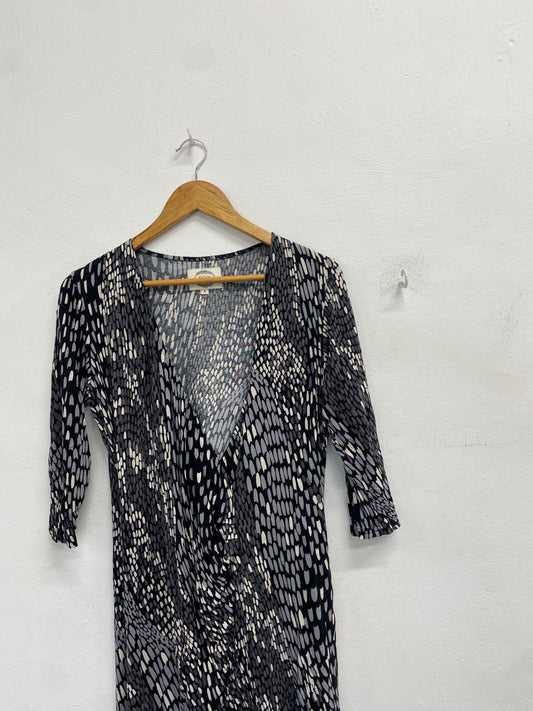 Gorgeous Avoca origin Midi Dress UK 14 Black and beige pattern Summer KM001