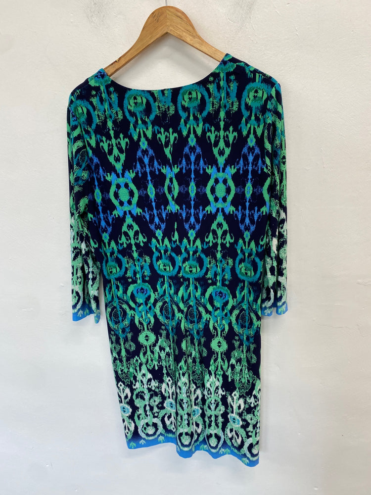 Gorgeous Donna Morgan Dress UK 14 Multicolor green blue geometric KM001