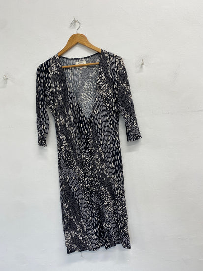 Gorgeous Avoca origin Midi Dress UK 14 Black and beige pattern Summer KM001
