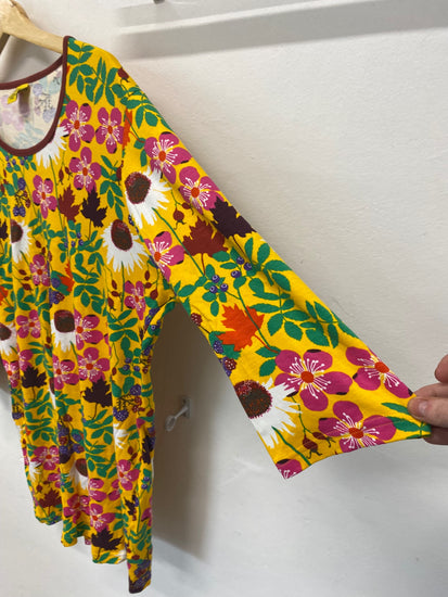 Gorgeous DUNs Tunic top UKXL Yellow floral pattern Cotton KM001