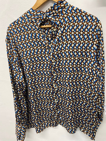 Stunning Zara Blouse pussy bow XL geometric pattern KM001