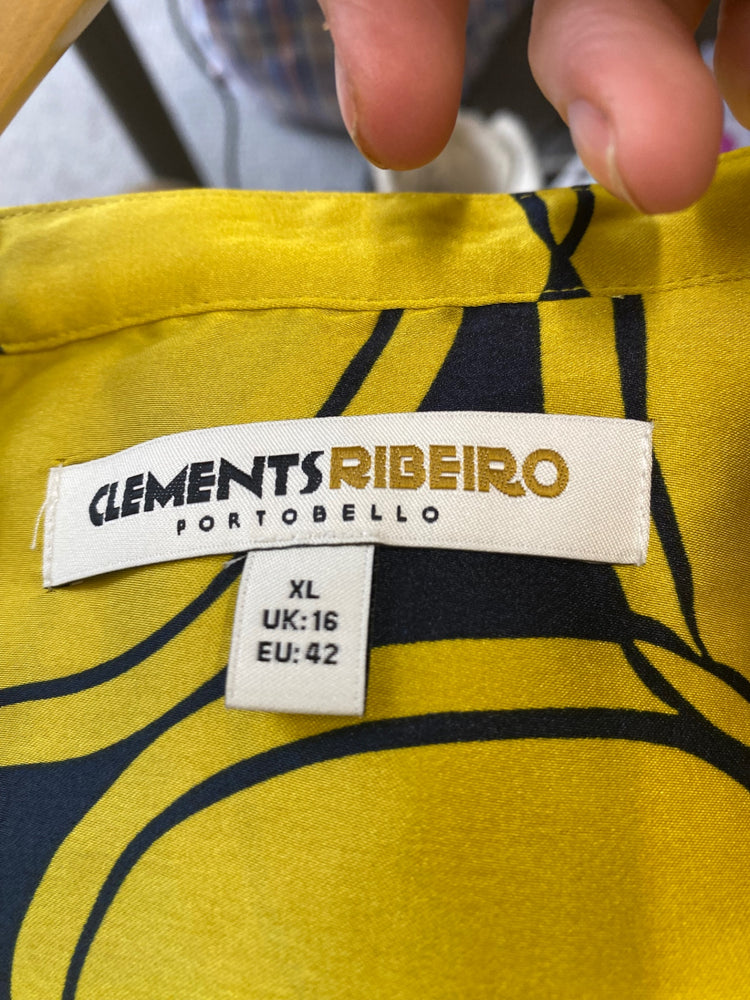 Gorgeous Clements Ribeiro Shirt Dress uk16 Yellow & Navy Swirls