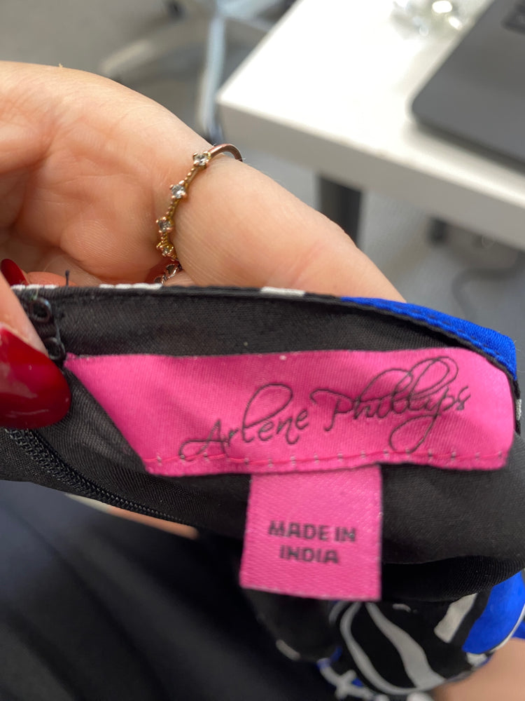 Gorgeous Arlene Phillips Dress UK 16 Blue, Black, White geometric