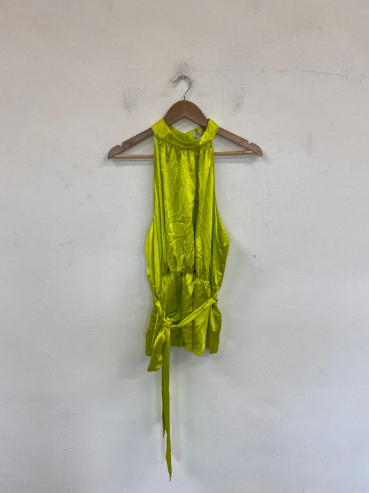Gorgeous River Island Satin Halterneck Blouse UK 18 Wasabi Green DF001