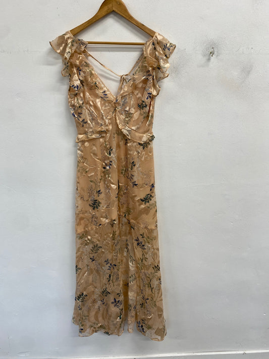 Gorgeous Reiss Maxi Dress UK 10 Beige with floral pattern wedding season summer CP002
