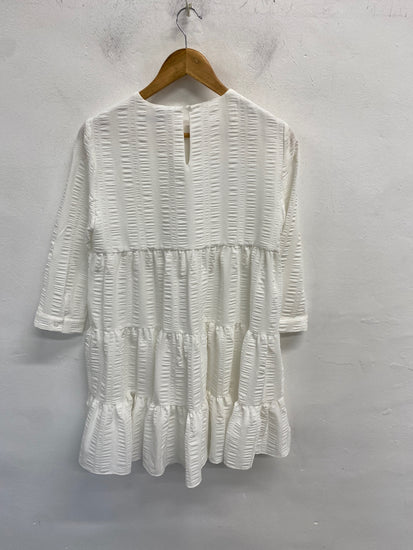 Gorgeous Zara Dress S White textured tiered summer CP002