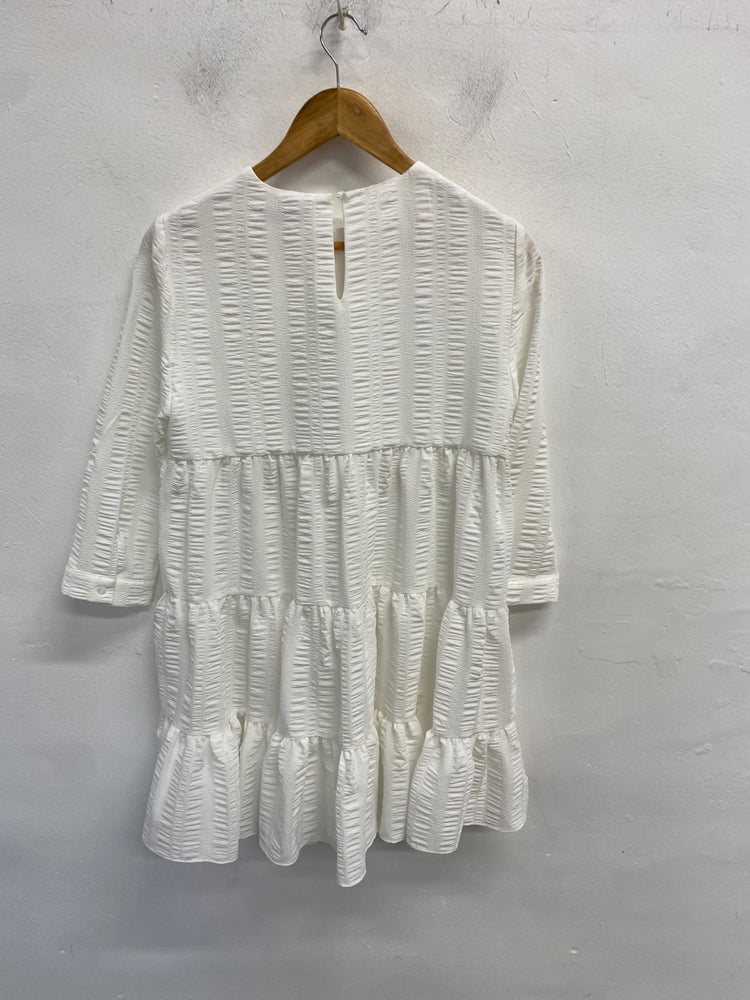 Gorgeous Zara Dress S White textured tiered summer CP002
