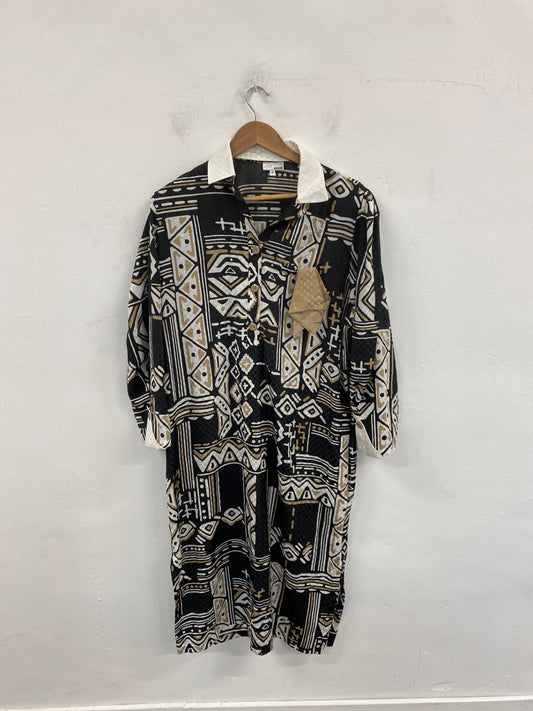 Stunning Vintage Janina Schreck Maxi Dress UK 16 Black & Beige Geometric KM001