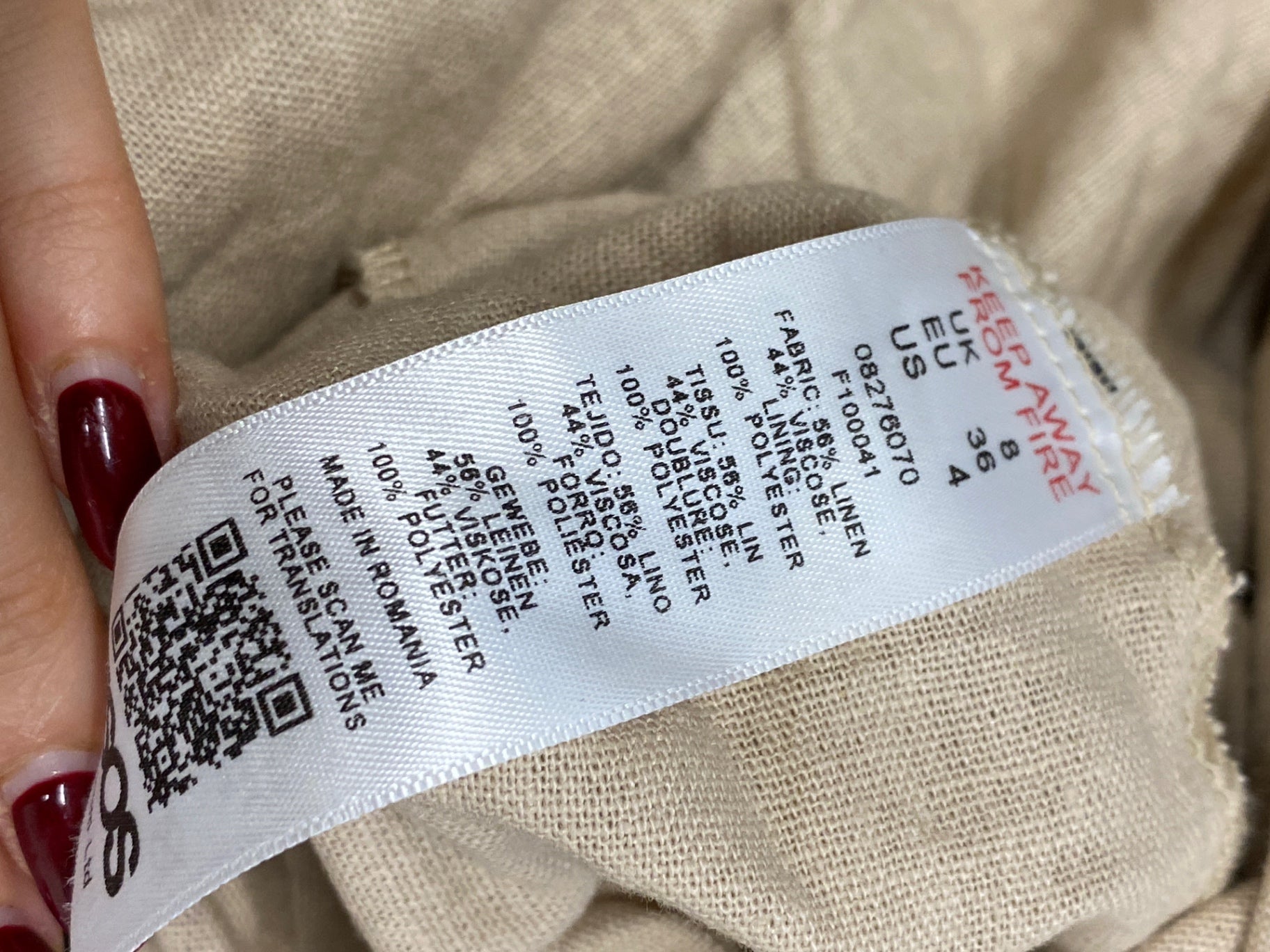 Gorgeous Asos Design Dress Uk 8 Beige linen summer vibes CP002