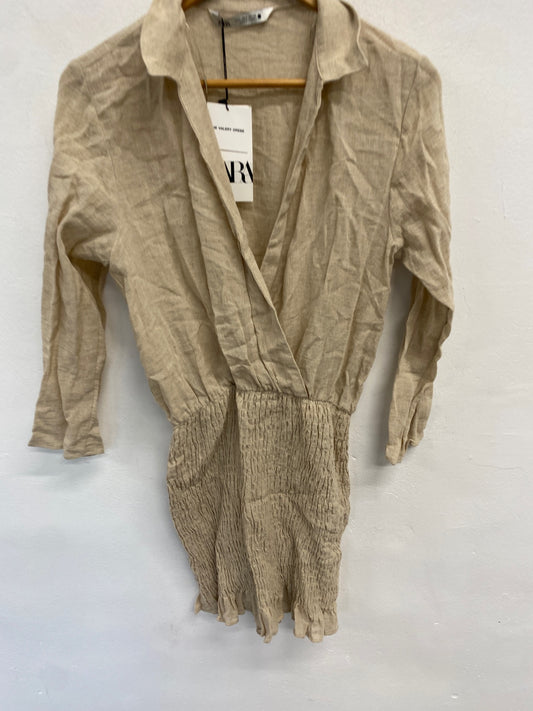 Gorgeous Zara Dress Uk s Beige linen summer CP002