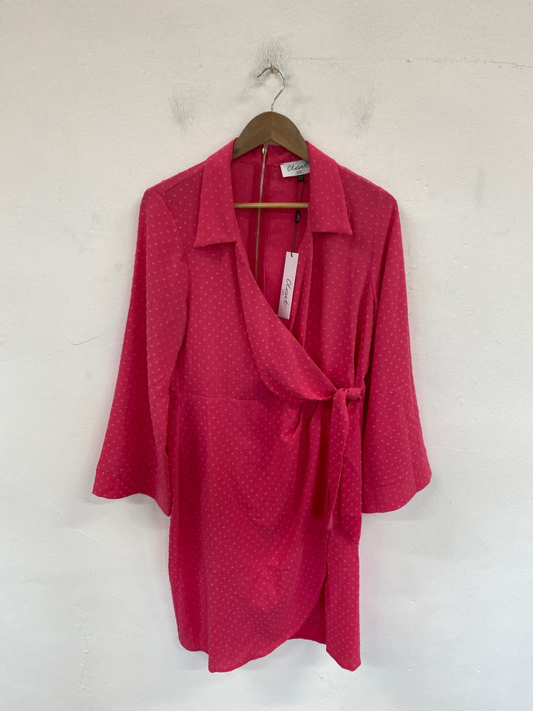 Gorgeous Closet London Wrap Mini dress UK 18 Pink Jacquard DF001