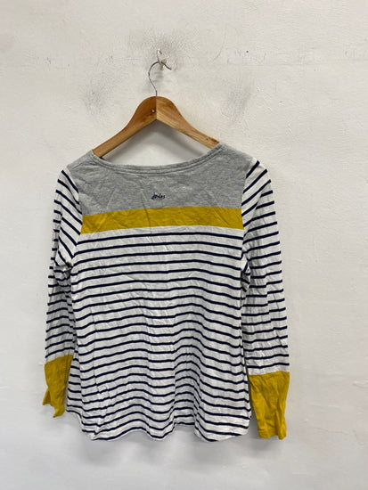 Stunning Joules Long Sleeve T-Shirt UK 16 Black striped yellow spring summer KM001