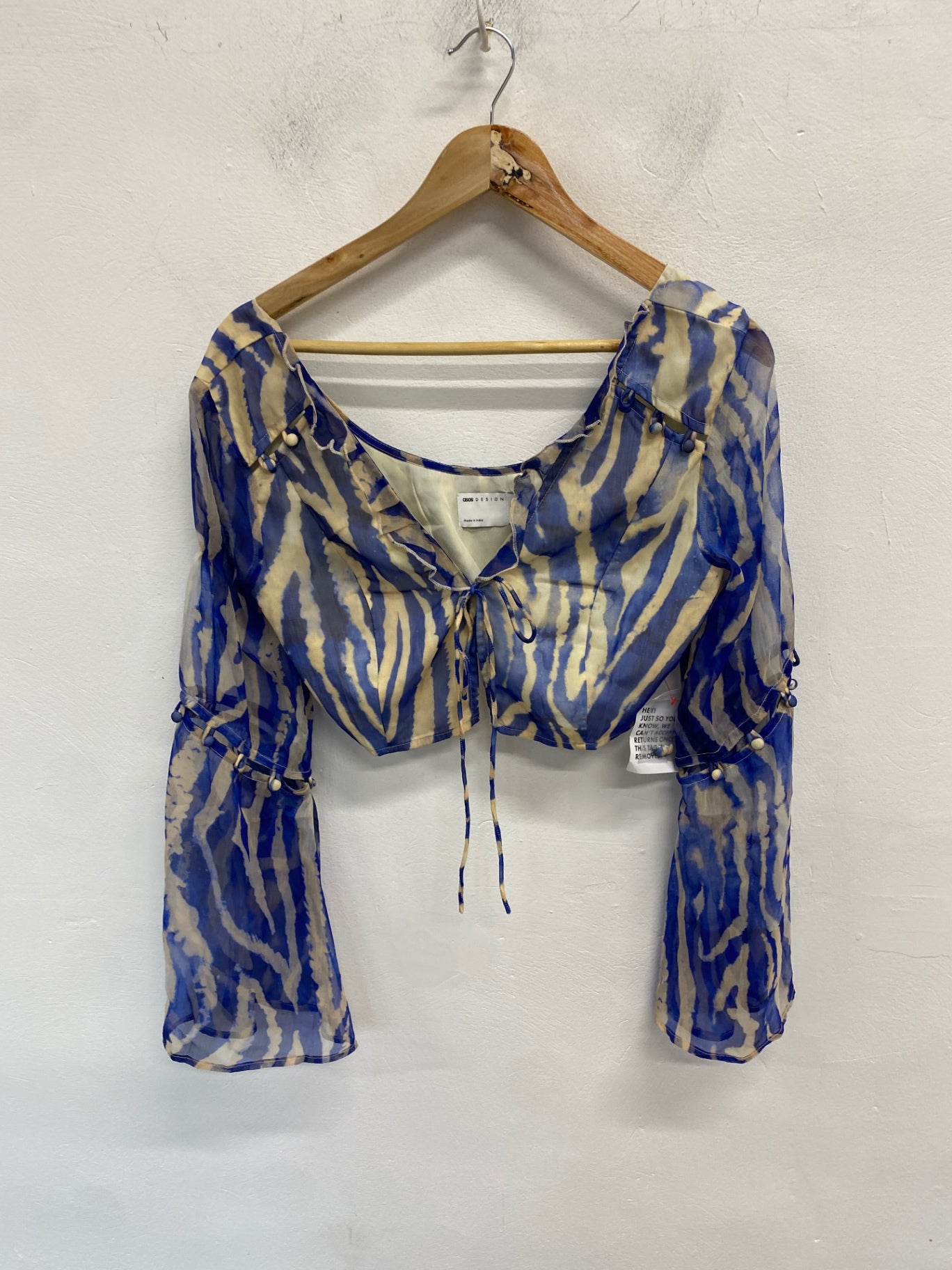 Gorgeous asos design Blouse UK 10 Blue and beige zebra festival Ibiza CP002