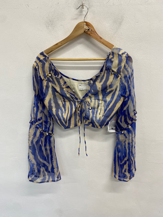 Gorgeous asos design Blouse UK 10 Blue and beige zebra festival Ibiza CP002