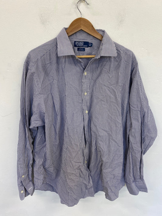 Smart Polo by Ralph Lauren Philip Shirt XL Dusty Blue Pinstripe KM001