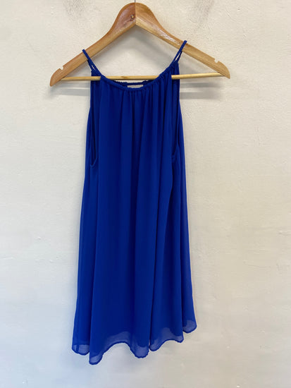 Stunning Mango Dress M Blue Halterneck floaty summer AM011