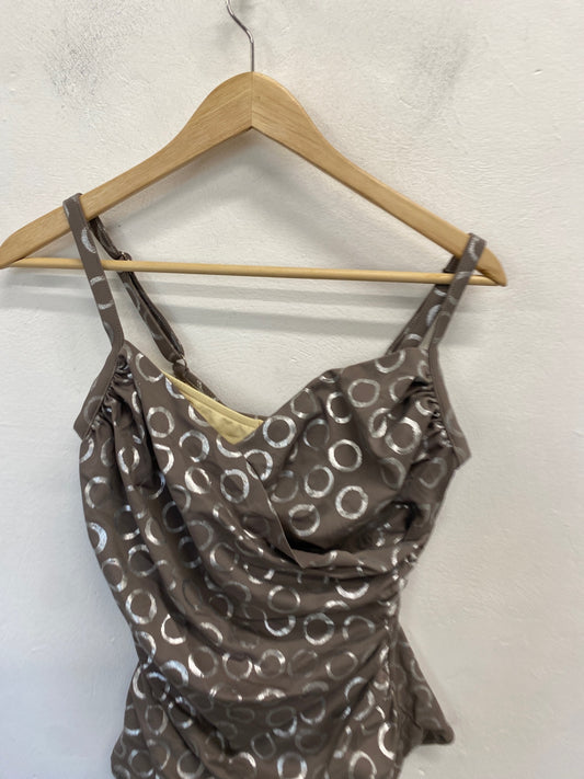 Stunning Magic suit Swimsuit top UK 16 Grey silver polka KM001