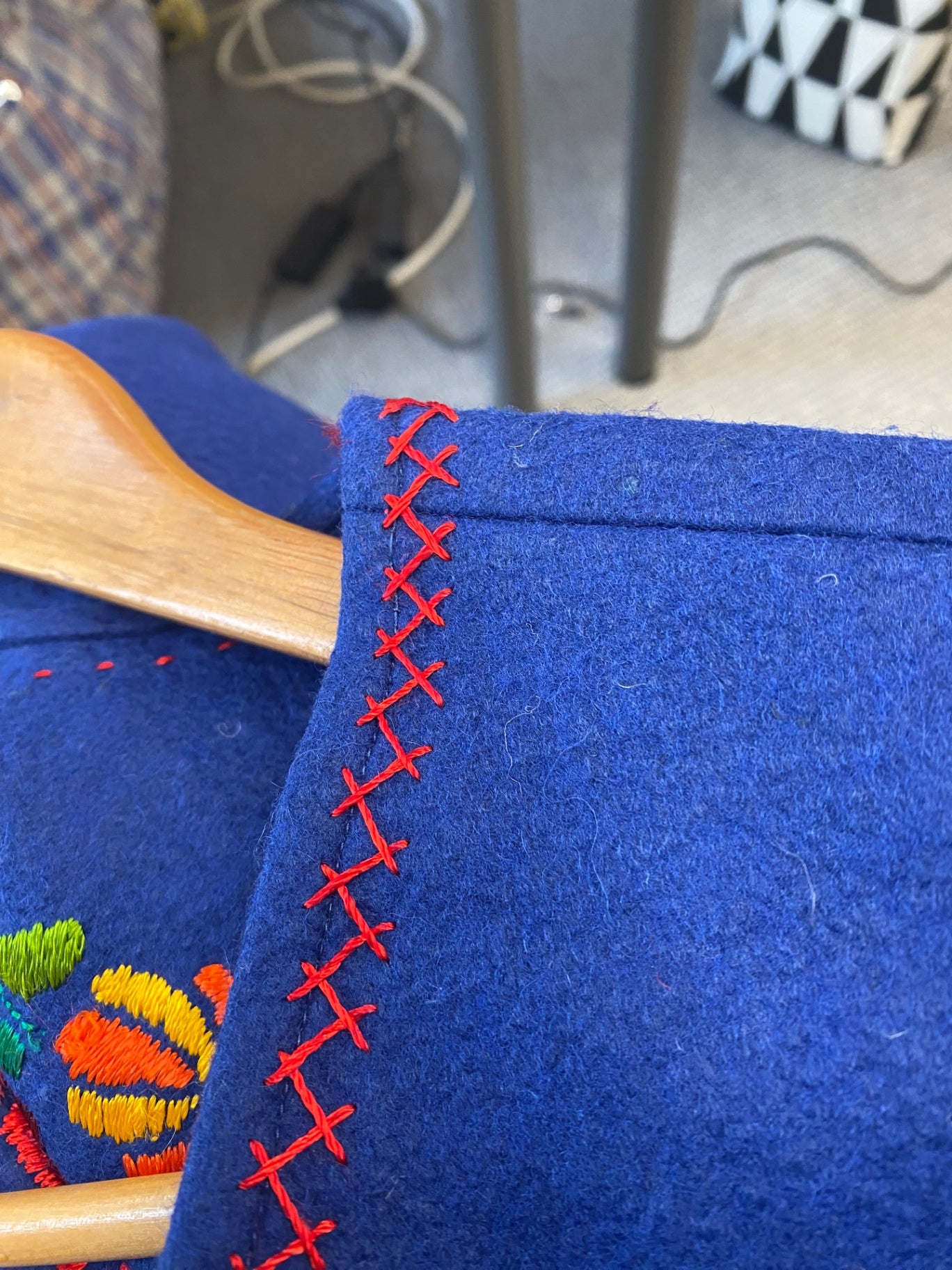 Vintage Hungarian Folk felt embroidered Waistcoat L Blue Boho KM001