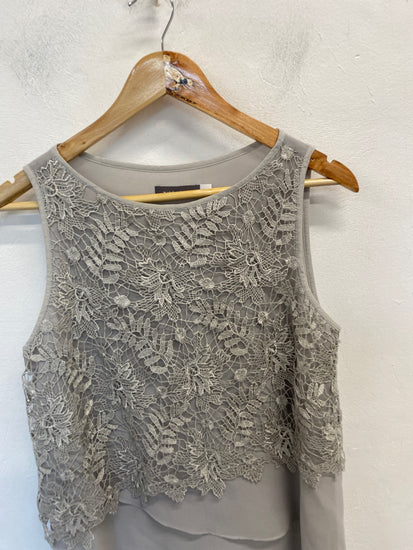 Stunning Mint Velvet Tunic top UK 10 Grey lace floaty AM011