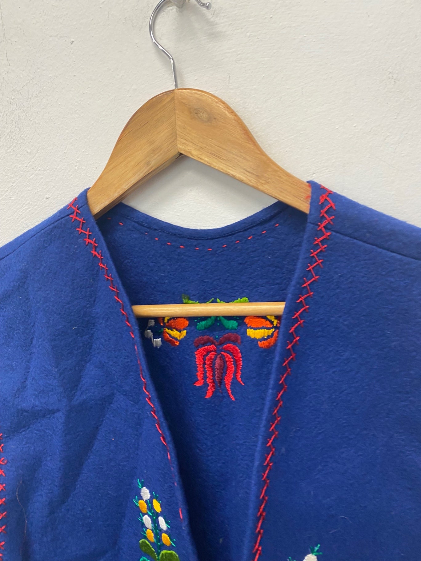 Vintage Hungarian Folk felt embroidered Waistcoat L Blue Boho KM001