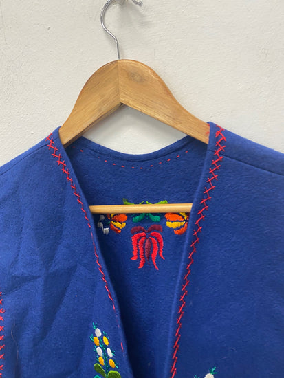 Vintage Hungarian Folk felt embroidered Waistcoat L Blue Boho KM001