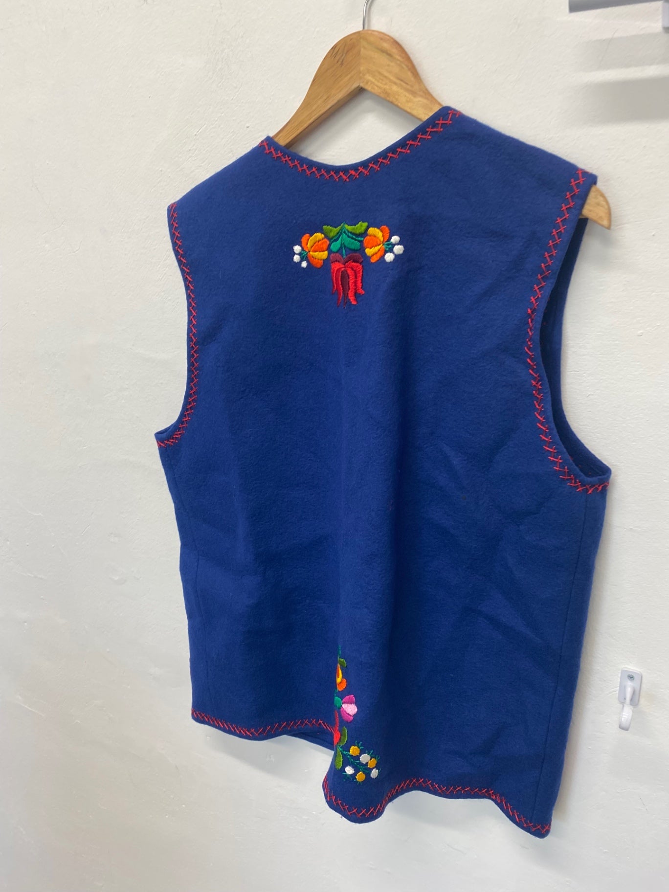 Vintage Hungarian Folk felt embroidered Waistcoat L Blue Boho KM001